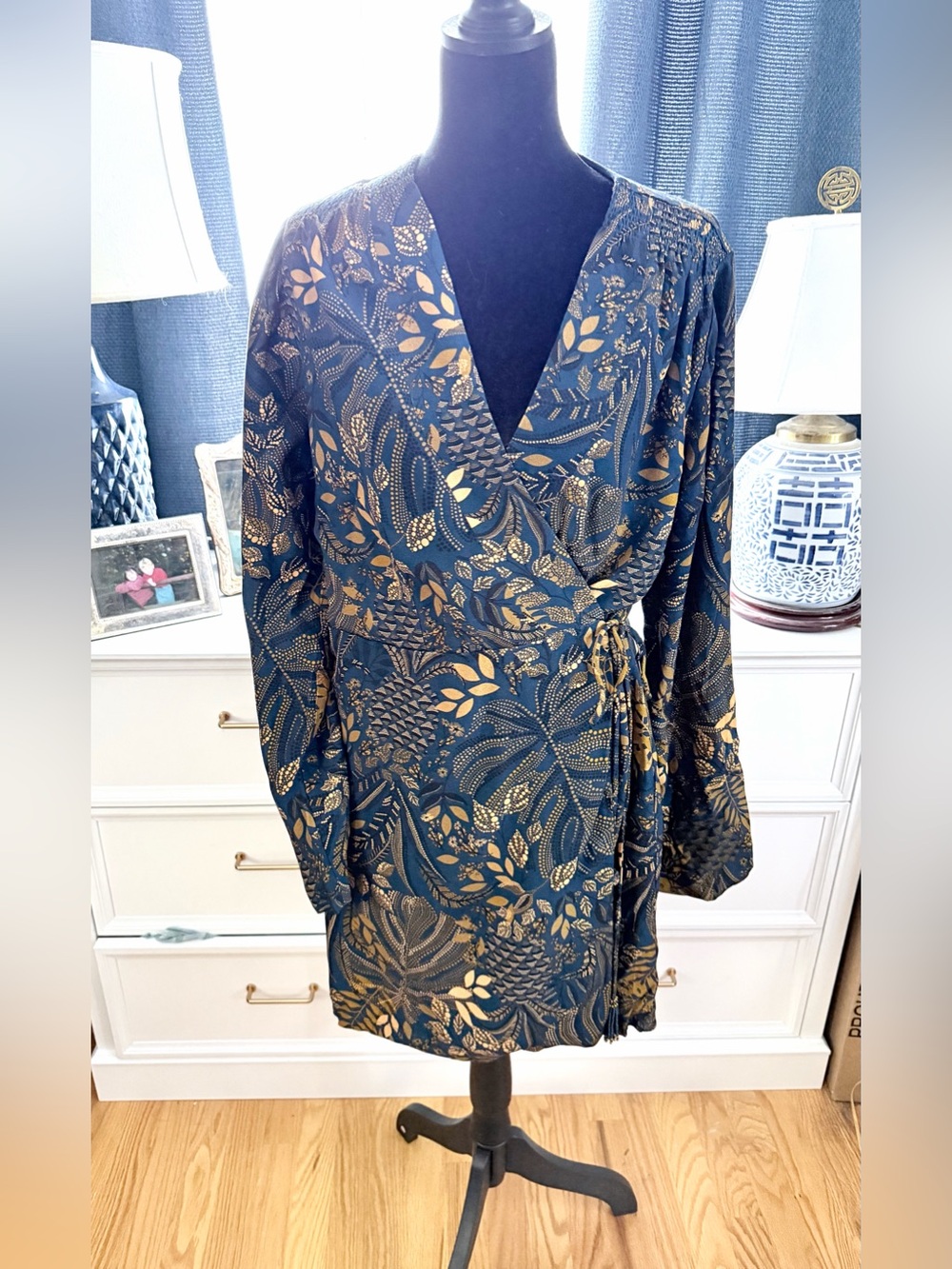 Farm Rio Teal Dotted Forest Wrap Mini Dress NWT XL